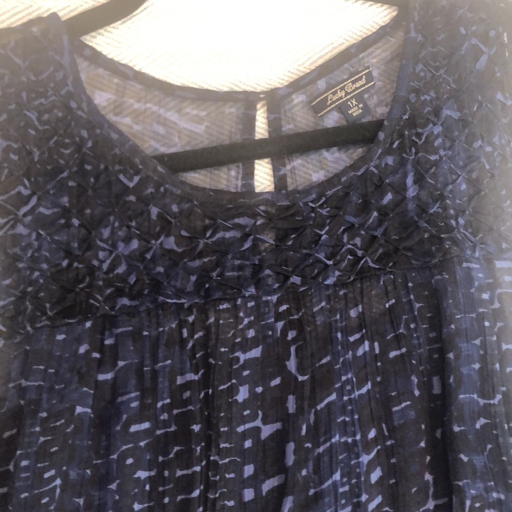 Lucky Brand Flowy Dress Sz 1X 2 layers w/slip Navy Blue Lightweight PTP 22 1/2” - Picture 16 of 16